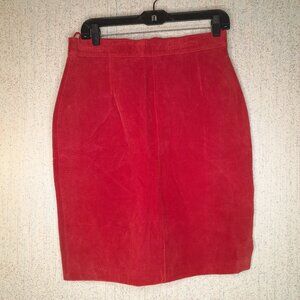 VTG Clean Lines Levad Fashions Red Suede Leather Pencil Skirt Women's Size 14